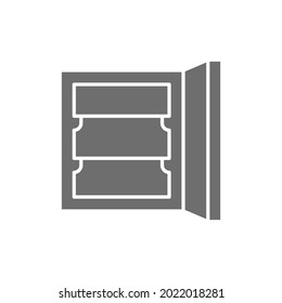 Frigorífico vectorial, congelador con estantes de icono gris.