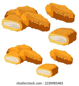 Vector fried chicken cutlets nuggets isolated flat with shadows on white background