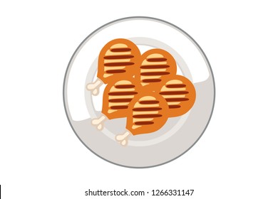 Vector fried chicken in a dish on a white background