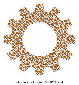 Vector fried chicken leg icons are composed into gear wheel composition. Equipment design concept constructed with fried chicken leg pictograms.
