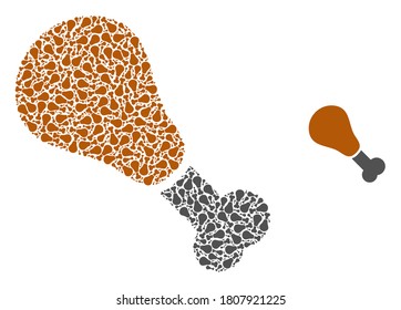 El mosaico de la pierna de pollo frito vectorial se compone de iconos de la pierna de pollo frito al azar. Mosaico recursivo para pierna de pollo frita.