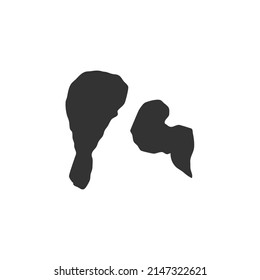Vector fried chicken thighs and wings icon in silhouette style. The vector illustration icon can be used for a food app, website or part of a restaurant logo.