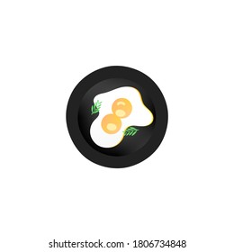 Vector Fried Couple Egg In A Black Dish Drawing On White