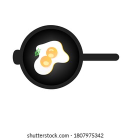 Vector Fried Couple Egg In A Black Pan Drawing On White