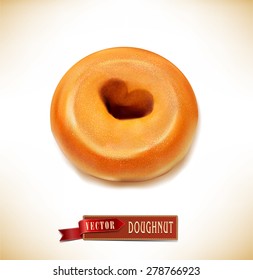 vector fried donut with a hole in the form of heart