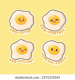 Caricatura de huevo frito vectorial con emoticono de ilustración de citas