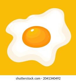 Vector Fried Egg Isolated on Orange Yellow Background in Cartoon Style. Yummy Food Icon.
