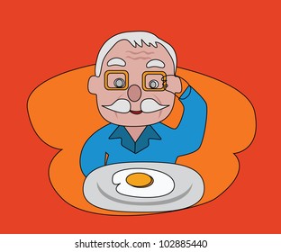 Vector - Fried egg.The older looking at his food.Menu of today is fried egg.