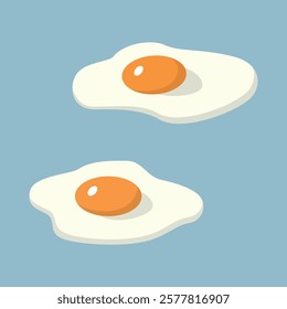 Vector Fried Eggs. Healthy Breakfast, Protein Food Clipart. View from the side on a blue background