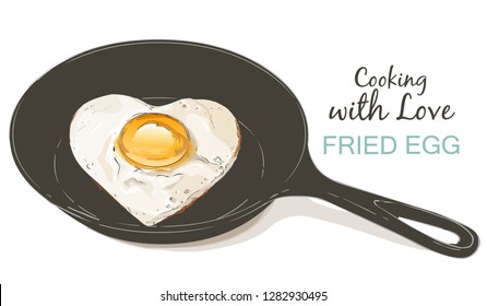 Vector fried eggs heart shape. Love concept. Fried eggs on a frying pan. Tasty breakfast vector illustration