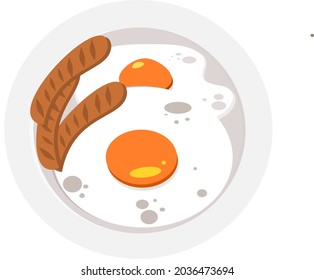 Vector of fried eggs and sausages in a plate for breakfast
