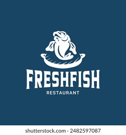 Logotipo de comida de pescado frito y a la parrilla de Vector, para Plantilla de Diseño gráfico de comida de restaurante o de calle