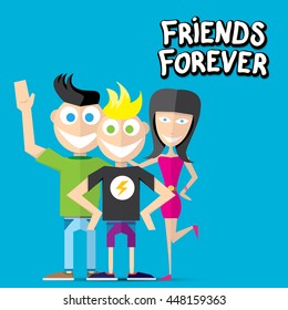 Vector Friends Forever concept background. Friedship cartoon illustration. Friends icon