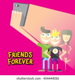 Vector Friends Forever concept background. Friedship cartoon illustration. Friends icon