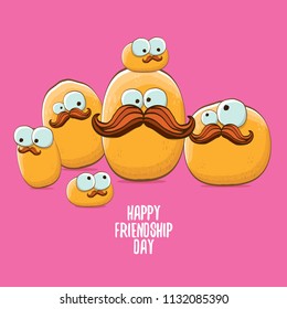 vector friends potato characters having fun isolated on pink background. Happy Friendship day vector illustration. funky kids potato with friends