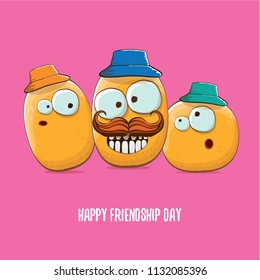 vector friends potato characters having fun isolated on pink background. Happy Friendship day vector illustration. funky kids potato with friends