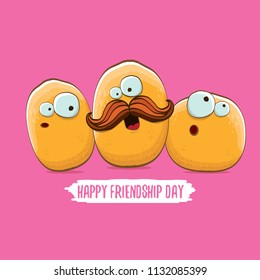 vector friends potato characters having fun isolated on pink background. Happy Friendship day vector illustration. funky kids potato with friends