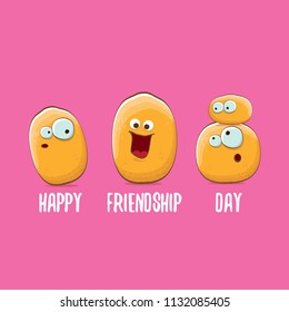 vector friends potato characters having fun isolated on pink background. Happy Friendship day vector illustration. funky kids potato with friends