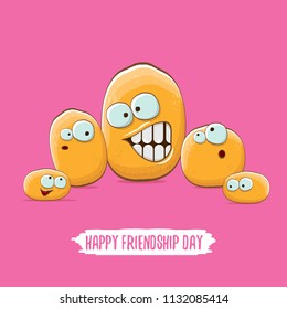 vector friends potato characters having fun isolated on pink background. Happy Friendship day vector illustration. funky kids potato with friends