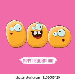 vector friends potato characters having fun isolated on pink background. Happy Friendship day vector illustration. funky kids potato with friends