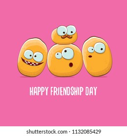 vector friends potato characters having fun isolated on pink background. Happy Friendship day vector illustration. funky kids potato with friends