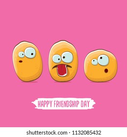 vector friends potato characters having fun isolated on pink background. Happy Friendship day vector illustration. funky kids potato with friends