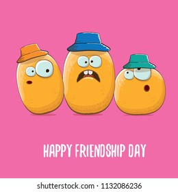 vector friends potato characters having fun isolated on pink background. Happy Friendship day vector illustration. funky kids potato with friends