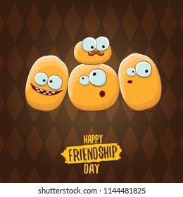 vector friends tiny kids potato characters having fun isolated on blue background. Happy Friendship day vector illustration. funky kids potato with friends