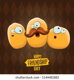 vector friends tiny kids potato characters having fun isolated on blue background. Happy Friendship day vector illustration. funky kids potato with friends