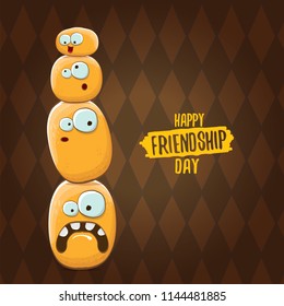 vector friends tiny kids potato characters having fun isolated on blue background. Happy Friendship day vector illustration. funky kids potato with friends
