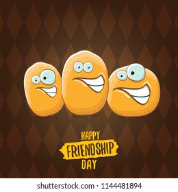 vector friends tiny kids potato characters having fun isolated on blue background. Happy Friendship day vector illustration. funky kids potato with friends
