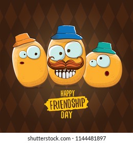 vector friends tiny kids potato characters having fun isolated on blue background. Happy Friendship day vector illustration. funky kids potato with friends