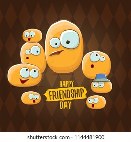 vector friends tiny kids potato characters having fun isolated on blue background. Happy Friendship day vector illustration. funky kids potato with friends