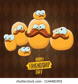 vector friends tiny kids potato characters having fun isolated on blue background. Happy Friendship day vector illustration. funky kids potato with friends