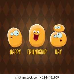 vector friends tiny kids potato characters having fun isolated on blue background. Happy Friendship day vector illustration. funky kids potato with friends