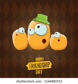 vector friends tiny kids potato characters having fun isolated on blue background. Happy Friendship day vector illustration. funky kids potato with friends