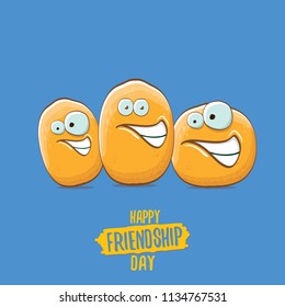 vector friends tiny potato characters having fun isolated on blue background. Happy Friendship day vector illustration. funky kids potato with friends