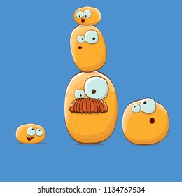 vector friends tiny potato characters having fun isolated on blue background. Happy Friendship day vector illustration. funky kids potato with friends