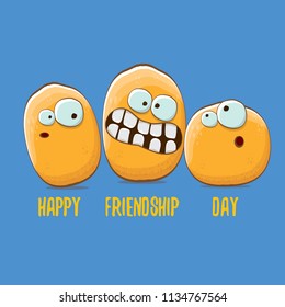 vector friends tiny potato characters having fun isolated on blue background. Happy Friendship day vector illustration. funky kids potato with friends