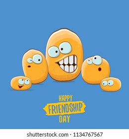 vector friends tiny potato characters having fun isolated on blue background. Happy Friendship day vector illustration. funky kids potato with friends