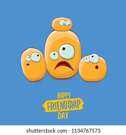 vector friends tiny potato characters having fun isolated on blue background. Happy Friendship day vector illustration. funky kids potato with friends