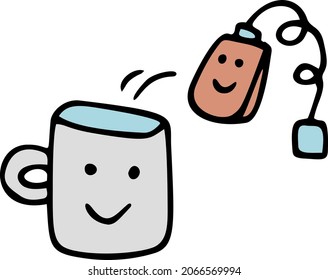 Vector friendship clipart with cup of tea and tea bag. Hand drawn doodle illustration best friends