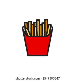 Vector fries icon. Flat illustration of french fries isolated on white background. Icon vector illustration sign symbol.
