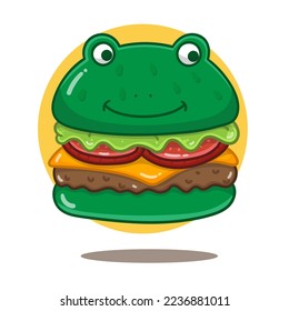vector frog cheese burger cartoon illustration. flat cartoon style
