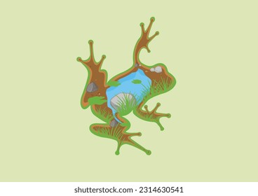 estilo de papel de hábitat de ranas vectoriales