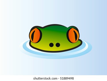 vector frog head with big eyes in water