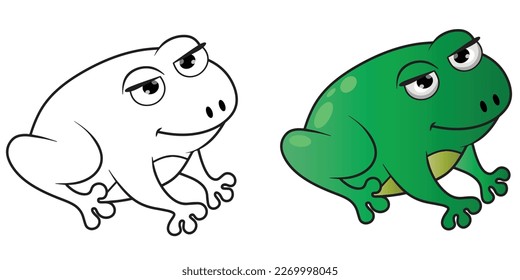 Vector frog.Frog coloring book.Cute frog illustration in color and black and white. Frog clipart.