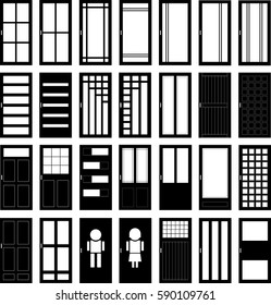 Vector front door ,bathroom door ,kitchen door and office door silhouettes, vector.