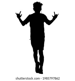 Vector front men running and show love two hands, sport ,Isolated vector silhouette. Front view. 