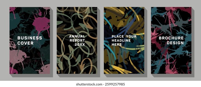 Vector front page font. Ad banner form texture. Flier fiber Botanical wall art vector set.